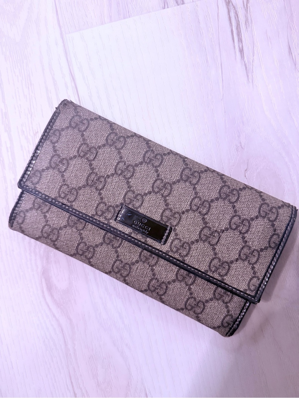 Authentic Gucci Brown & Beige Monogram Continental Wallet